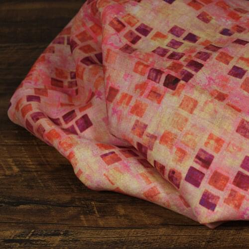 High quality pure ramie fabric New Style Color Block Printing patchwork Fashion Summer clothes, Dresses and Shirts tissus