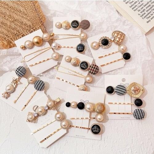 3PCS/Set Women Girls Elegant Imitation Pearls Geometric Hairpins Fashion Hair Ornament Clips Barrettes Fashion Hair Accessories