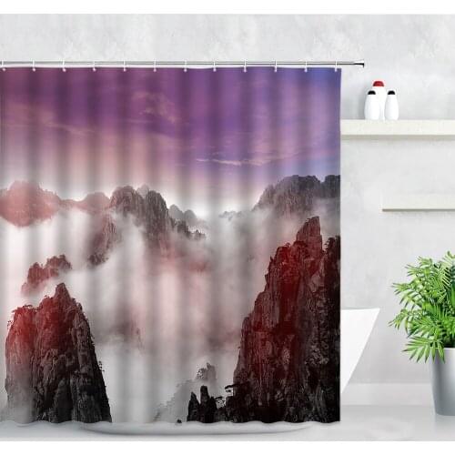 3D Misty Mountain Landscape Shower Curtains Natural Scenery Waterproof Fabric Home Decor Screens With Hooks Bathroom Curtain Set