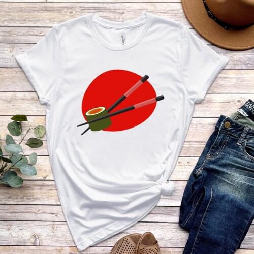 I Love Sushi Print Harajuku Top Women T-shirt Casual Ladies Basic O-collar Short Sleeved Women T-shirt Girl,Drop Ship