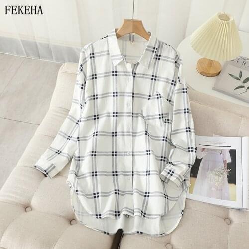 Autumn Lazy Plaid Shirts Women Loose Blouse Casual Long Sleeve Checked Lady Tops Female CLothes Outwear