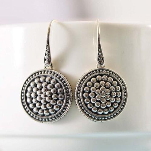 Real S925 Sterling Silver Personalized Round Hollow Bead Fashion Womens Earrings Exquisite Charm Jewelry