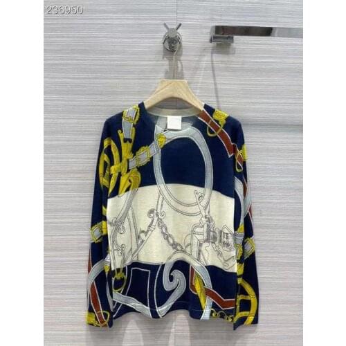 2021 Autumn Runway Vintage Wool Pullover Womens Sweater O-neck Print Long Sleeve Knitted Ladies Popular Patchwork Jumper