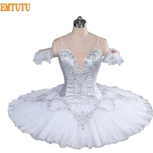 Silver White Adult Women Professional Tutu Pancake Tutus Coppelia Classical Ballet Stage Costume Performance Tutu Dress Women