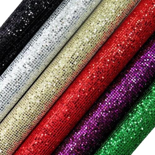 A4 Sheet 8"X11.8" Grid Glitter Fabric Leather Faux leather fabric For bows craft Sewing bags DIY 1piece F0522