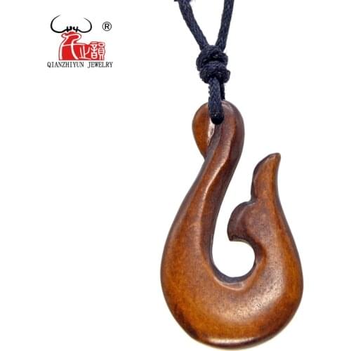 GX007 Hawaii Surfer Jewelry Handmade Carved Choker New Zealand Maori Tribal Pendant Yak Bone Fish Hook Necklace for surfing