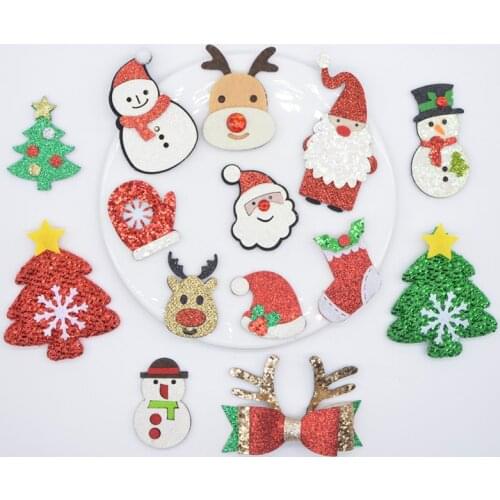 10/20Pcs Padded Applique Santa Claus Snowman Hat Gloves Socks Elk Tree for DIY Christmas Hair Clips Bow Accessories Decor P71
