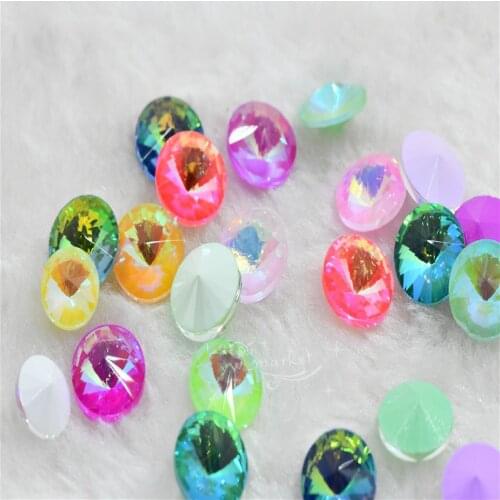 10mm Rivoli Jewels Making Mocha Ab Glass point back stones shows Decoration