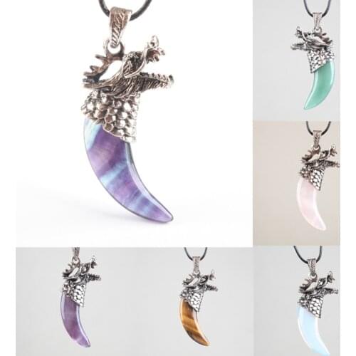 18 Kinds Material Dragon Tooth Shape Quartz Opal Aventurine Quartz Obsidian Fluorite Pendant For Men Jewelry Pendant 1PCS