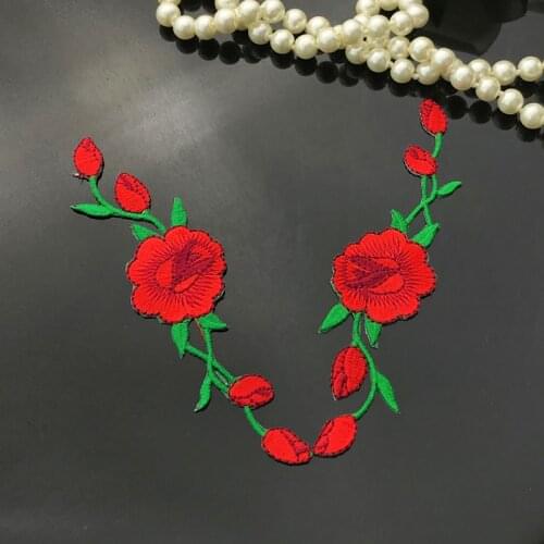 2pcs/lot Embroidered Red Rose Flower Patch for Clothes Iron On Patch for Shoes Jacket Stickers MU001