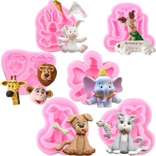3D Animals Elephant Dog Rabbit Silicone Mold Cake Baking Fondant Chocolate Mould Cake Decorating Tools Candy Polymer Clay Moulds