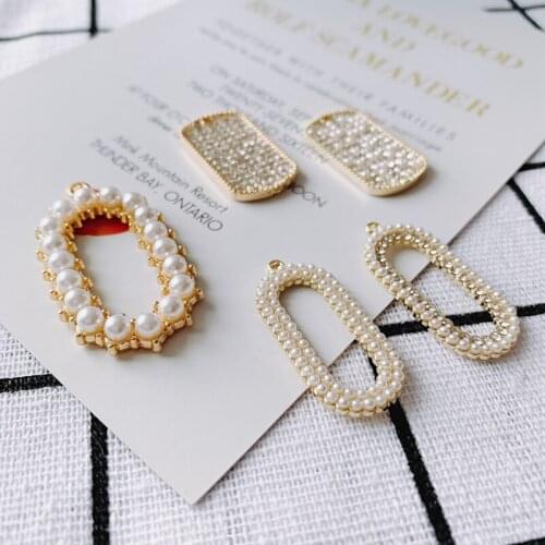 DIY jewelry accessories temperament diamond inlaid pearl oval pendant earrings necklace pendant accessories