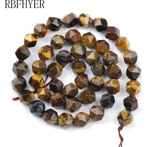 6 8 10MM Natural Yellow Tiger Eye Faceted Stone Beads Loose Beads for Fashion Jewelry Making DIY Accessories Bracelet Earring