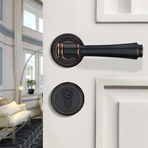 Black Zinc Alloy Door Handle Lock Interior Silent Safety Door Locks Bedroom Split Mechanical Lock Furniture Hardware Supplies