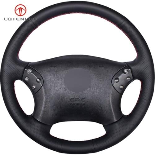 LQTENLEO Black Genuine Leather DIY Hand-stitched Car Steering Wheel Cover for Mercedes Benz W203 C-Class 2001-2007