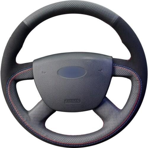 Black Natural Leather Black Suede Car Steering Wheel Cover for Ford Focus 2 2005-2011