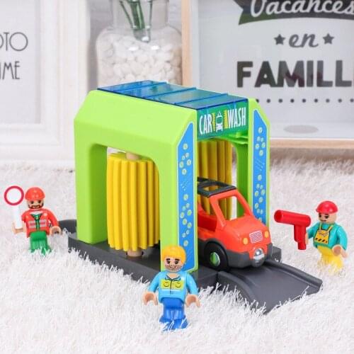 Wooden Train Track Accessories Building Block Compatible with Wooden Railway Simulation Plastic Police Station Suit Toys for Kid
