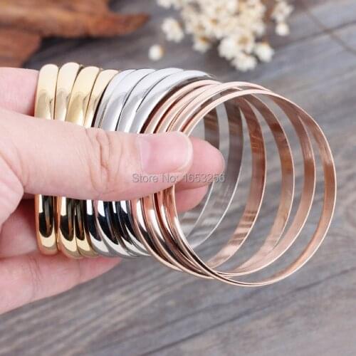 For Children Jewelry 9pcs/ set Cute Lovely Stainless Steel Tri-Color Round Cuff Bracelet Bangle Bling 5.5mm*55mm
