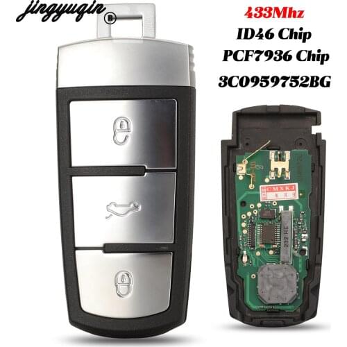 Jingyuqin 3 Buttons For VW Volkswagen Passat CC Fob Remote Smart Control Car Key 433Mhz ID46 PCF7936 Chip 3C0959752BG Keyless Go