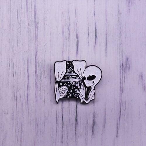 Homesick alien glitter pin sad ET planet brooch great space theme collection