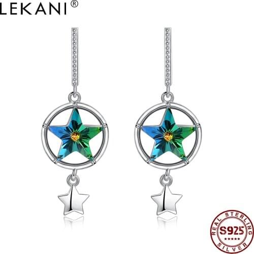 LEKANI Earrings For Women 925 Sterling Silver Green Star Austria Crystal Drop Earring Female Fine Party Jewelry New Arrival