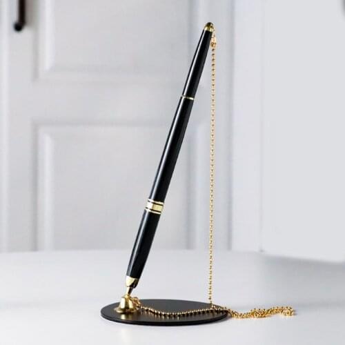 2021 New Classic Metal Ballpoint Pen Secure Chain Attached Base Stand Desk Office Counter Signature Pens Stationery Gift