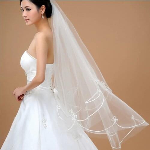 New Fashioned Simple Tulle Wedding Veils Ribbon Edge Bridal Accesories White Ivory Wedding Veils