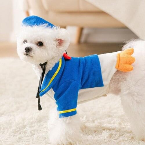 Dog Clothes Autumn and Winter Cute Student Duck Uniform Two-legged Clothes with A Hat Two-piece Puppy Dog Turned Into A Sweater