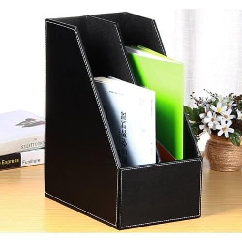 2 Slots PU Leather File Holder Magazine Rack Newspapers Organizer Cabinet Documents A4 Paper Storage Tray School Office Supplies