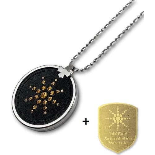 Lava Scalar Energy Quantum Pendant Necklace with 6 Pieces Anti Radiation Mobile Phone Stickers Best Gift