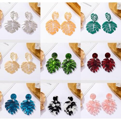 Fashion Large Drop Earrings For Women Simple Design Earrings Acrylic Metal Gold Geometric Earrings Leaf Shape Earrings Jewelry