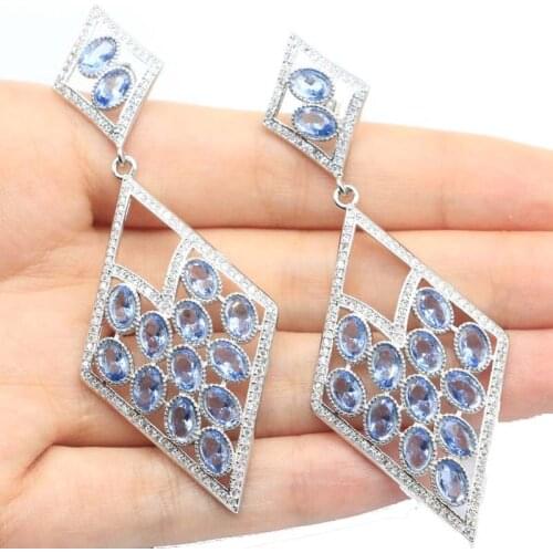 17x17mm Super European Design Created Rich Blue Violet Tanzanite Bright Zircon For Women Jewelry Silver Earrings