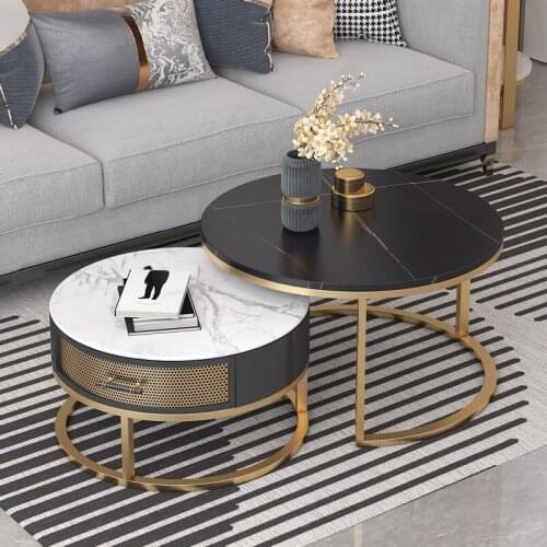 Northern Europe Light Luxury Rock Plate Tea Table Combination Living Room Circular Tea Table Light Luxury Multi-function