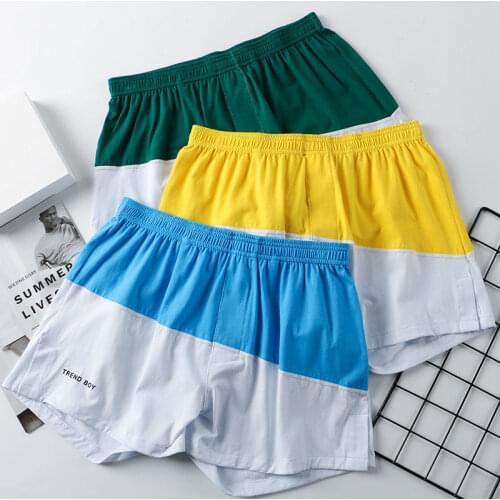 Summer Mens Cotton Boxer Shorts Korean Fashion Breathable Loose Large Home Leisure Sports Shorts With Lining