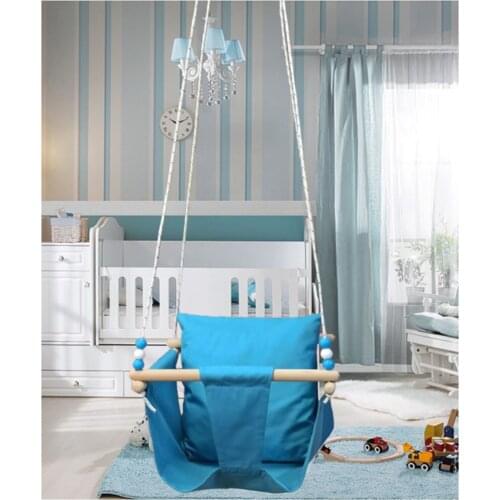 Wood Solid Color Blue Baby Kids Garden Swing Hammock Ceiling Home Swing Hammock Seat Picnic 100% Cotton Casual Swing Summery