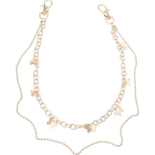 Pants Chain 2-Layer Butterfly Beaded Punk Jeans Chain Skirt Chain Pocket Chain Waist Chain For Women
