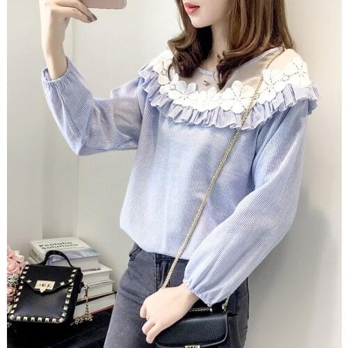 Women Blouse Spring Lace Lace Long-Sleeved Shirt Loose Blusas Ropa De Mujer
