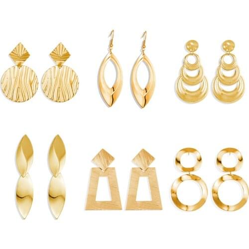 MAA-OE New Boho Fashion Gold Geometric Round Square Alloy Pendant Earrings For Women Vintage Earring Jewelry Party Wedding Gift