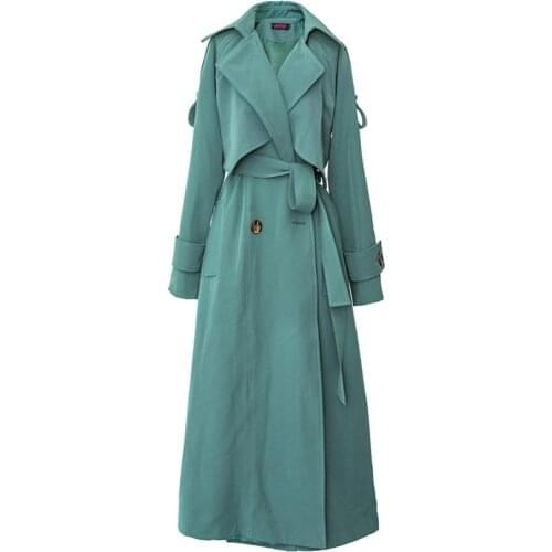 New Fashion Autumn Winter Casual Double Breasted X-Long Classic Trench Coat Women Belt Windbreaker
