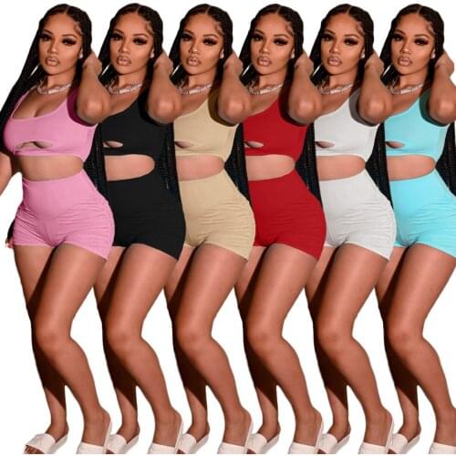 Casaul Women Tracksuit Suit Crop Tank Top + Short Pants Skinny Sportsuit Streetwear Summer Clothes For Women Outfit