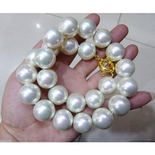 Woman natural jewelry Rare Huge 20mm White South Sea Shell Pearl Round Beads Necklace 17" -jewelry