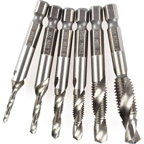 1PCS M3-M10 Hex Shank Titanium Plated HSS Screw Thread Metric Tap Drill Bits 2 In 1 1/4" Quick Change Hex Metric Combination Bit