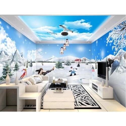 Whole house 3d wallpaper Custom Glacier World Romantic Ski Theme Space living room bedroom TV background mural 3d wallpaper