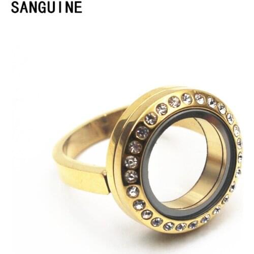 4pcs20mm Gold 316 Stainless Steel Round Floating Locket Ring Screw Crystal Glass Memory Lockets For Women Fashion Rings Jewelry