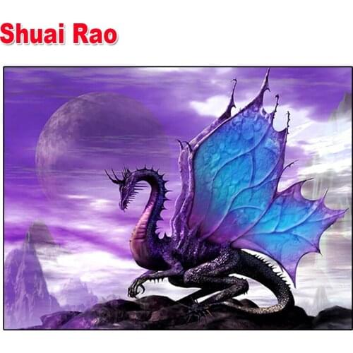 Diy diamond embroidery Purple Blue Dragon,Cartoon diamond painting full square mosaic 5d picture of rhinestone Art