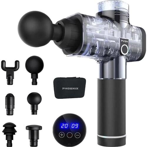 Phoenix a2 Massage Gun Transparent Body Massager Electric 6 Heads Pistol Massager LCD MG55