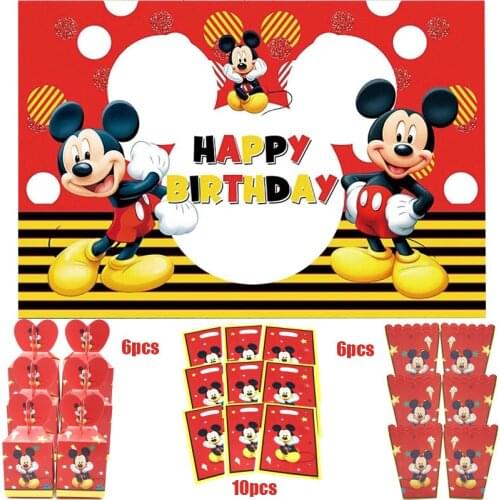 Disney Red Mickey Party Backdrops For Photo Candy Popcorn box gift bag Happy Birthday Kids Party Decorations Baby Party Supplies