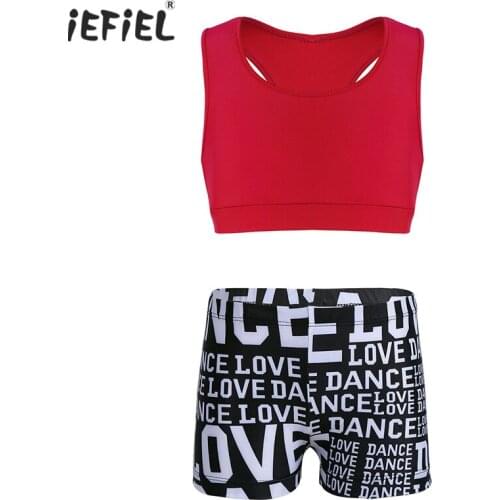 IEFiEL Kids Girls Tankini Outfit Ballet Costume Dance Wear Gymnastic Workout Tank Top with Letters Printed Bottoms Athletic Set