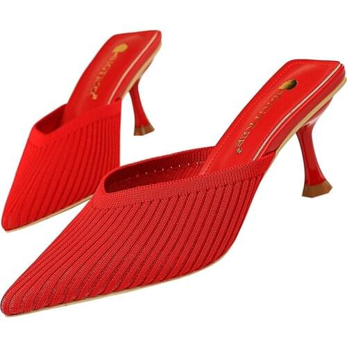 Korean version of the brief, stop, fabric material, high heel, hair V-shaped mouth, pointed female slippers