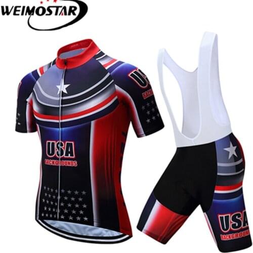 Weimostar Summer Men Ropa Ciclismo USA Cycling Jersey 2019 Short Sleeve Set Breathable bib Shorts Bicycle ClothingPad Clothing